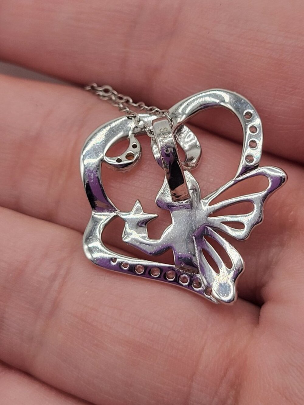 I love you to the moon and back angel moon star necklace 925 Sterling Silver - Picture 3 of 9